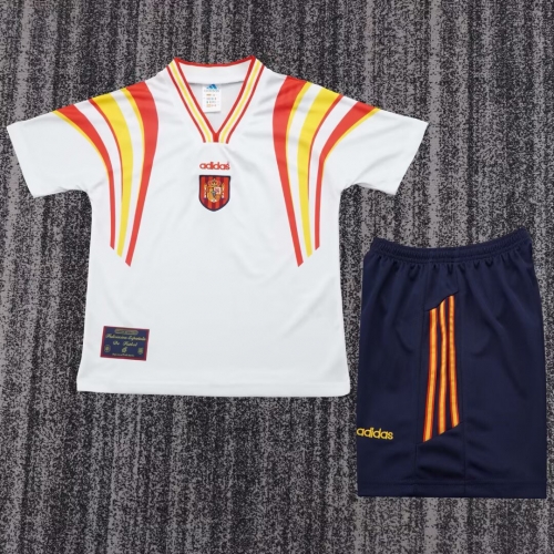 Kids 96 Retro Spain 2nd Away White Kids/Youth Soccer Uniform-811