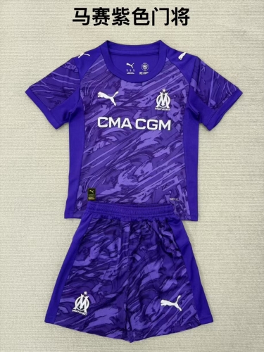 Kids 2025/26 Olympique Marseille Goalkeeper Purple Kids/Youth Soccer Uniform-208
