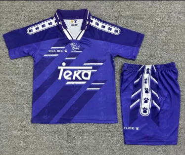 Kids 94-96 Retro Version Rea Madrid Away Blue Kids/Youth Soccer Uniform-811