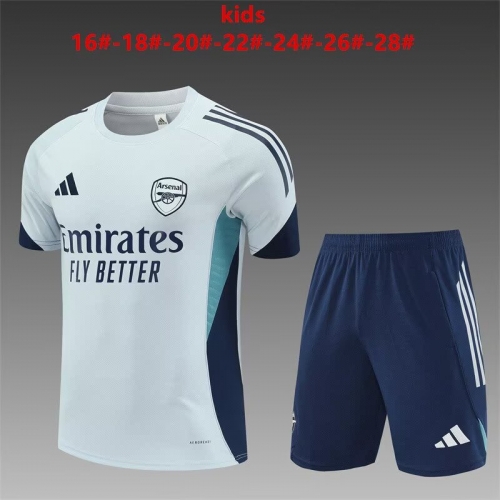 Kids 2025/26 Arsenal Light Gray Shorts-Sleeve Kids/Youth Soccer Tracksuit Uniform-801