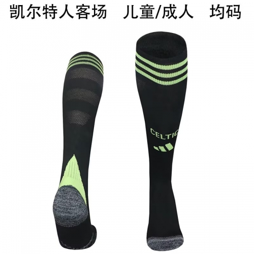 Adult /Kids 2025/26 Celtic Away Black Thailand Soccer Socks