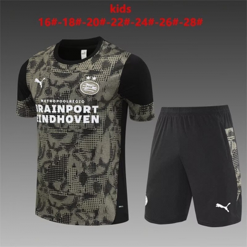 Kids 2025/26 PSV Eindhoven Yellow & Black Kids/Youth Soccer Tracksuit Uniform-801