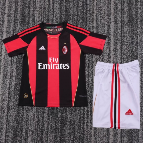 Kids 11-12 Retro Version AC Milan Home Red & black Kids/Youth Soccer Uniform-811
