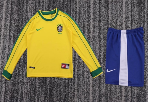 Kids 98 Brazil Home Yellow LS Training Kids/Youth Soccer Uniform-811