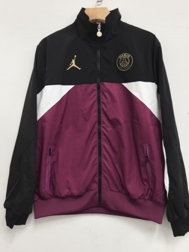 2025-26 Retro Paris SG Black & Red Windbreaker Hoodies Top-C1