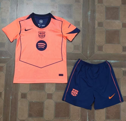 Kids 2025/26 Barcelona 2nd Away Orange Kids/Youth Soccer Uniform-3097