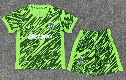 Kids 2025/26 Sporting Lisbon Goalkeeper Green Kids/Youth Soccer Uniform-522