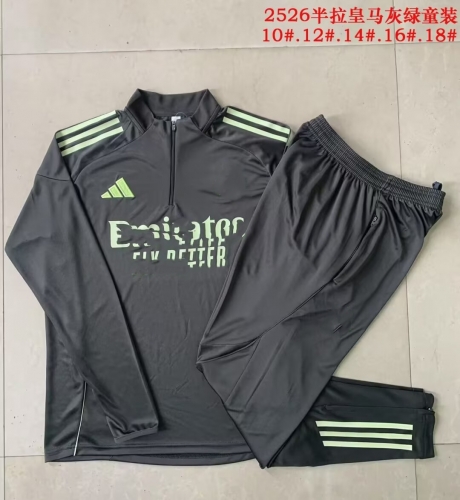 Kids 2025/26 Rea Madrid Gray & Green Kids/Youth Soccer Tracksuit Uniform-815