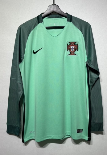 16 Retro Version Portugal Away Green LS Thailand Soccer Jersey AAA-301