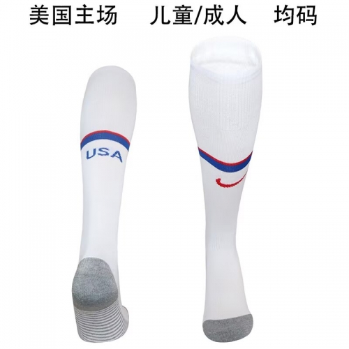 Adult/Kids 2025/26 United States Home White Thailand Soccer Socks