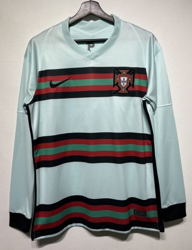 2020 Retro Version Portugal Away Blue LS Thailand Soccer Jersey AAA-301