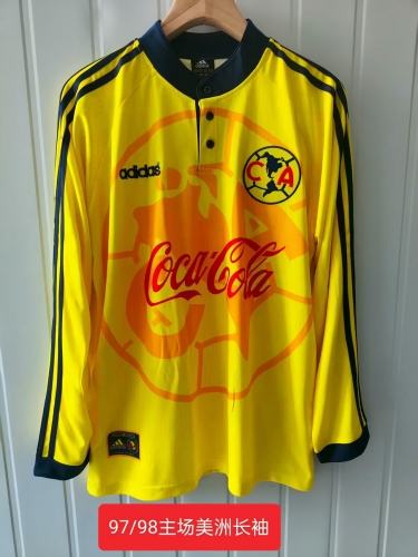 97/98 Retro Version Club América Home Yellow LS Thailand Soccer Jersey-2178