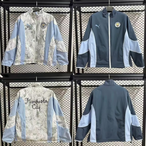 Double-sided 2025-26 Manchester City White & Blue Windbreaker Hoodies Top-47