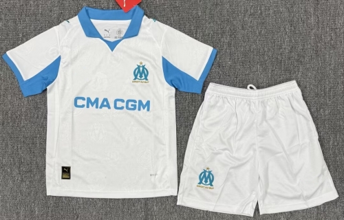 Kids 2025/26 Olympique Marseille Home White Kids/Youth Soccer Uniform-208/522/812/522