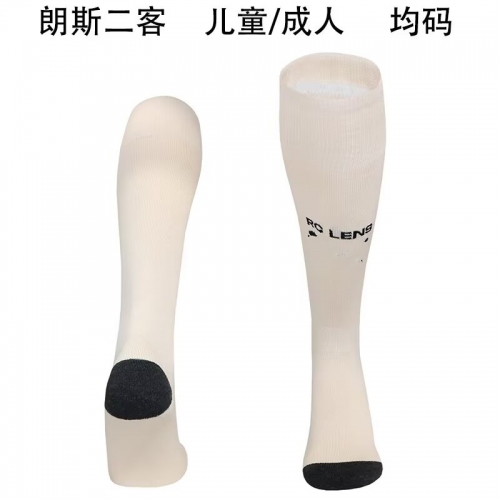 Adult/Kids 2025/26 RC Lens 2nd Away Rice White Thailand Soccer Socks