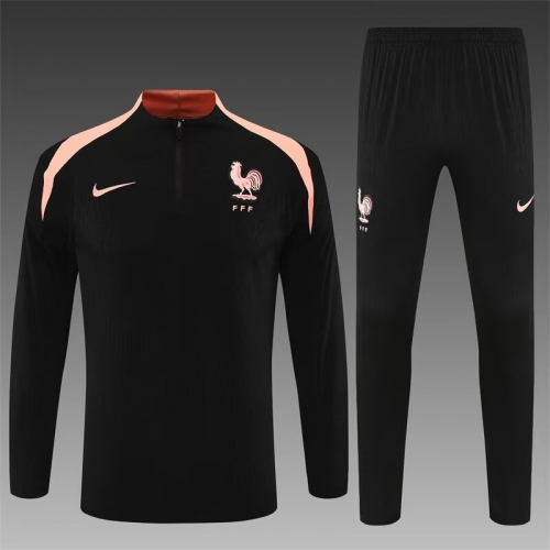 Player Version 2025-26 France Black Thailand Soccer Tracksuit Uniform-801