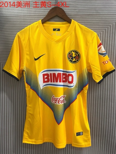 2014 Retro Version Club América Home Yellow Thailand Soccer Jersey AAA-709