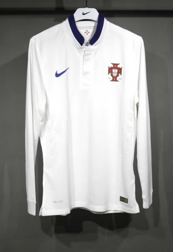 Player Retro Version 2014 Portugal Away White LS Thailand Soccer Jersey AAA-703