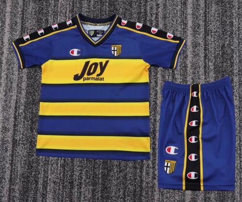 01/02 Retro Version Parma Calcio 1913 Home Yellow & Blue Kids/Youth Soccer Uniform-811