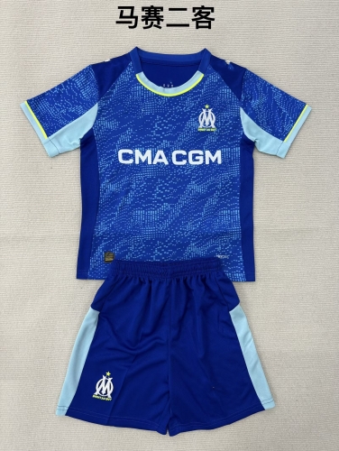Kids 2025/26 Olympique Marseille 2nd Away Blue Kids/Youth Soccer Uniform-208/123