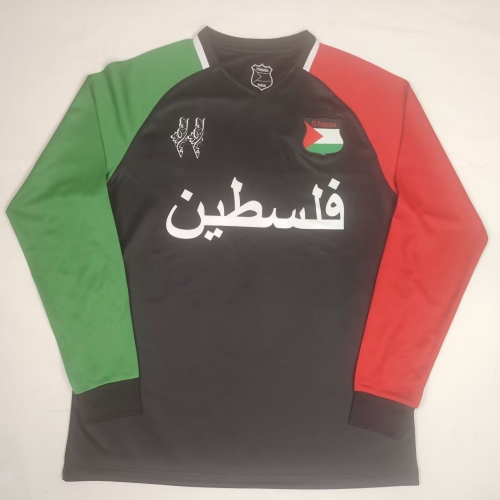 Retro English Version Palestine Black LS Thailand Soccer Jersey AAA-38