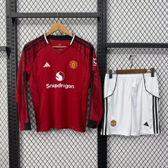 kids 2025/26 Manited United Home Red LS Youth/kids Soccer Uniform-530