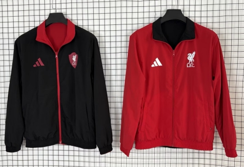 Double-sided 2025/26 Liverpool Black & Red Windbreaker Hoodies Top-510