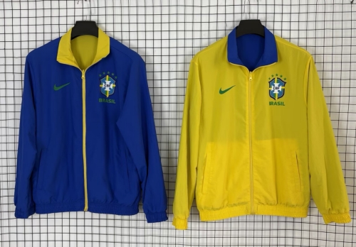 Double-sided 2025/26 Brazil Blue & Yellow Windbreaker Hoodies Top-510