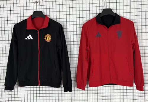 Double-sided 2025/26 Manchester United Black & Red Windbreaker Hoodies-510