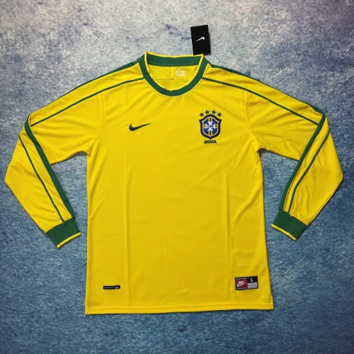 98 Retro Version Brazil Home Yellow Thailand LS Soccer Jerseys AAA-601