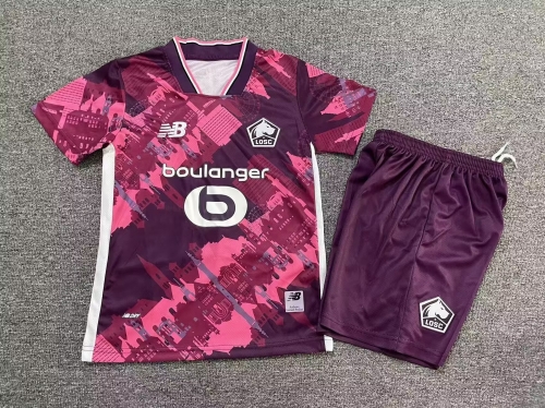 Kids 2025/26 Lille OSC 3nd Away Rose Red Youth/Kids Soccer Uniform-1040/208