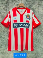90/91 Retro Version Deportivo Guadalajara Home Red & White Thailand Soccer Jersey AAA-2178
