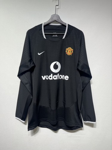 03/04 Retro Version Manchester United Away Black LS Thailand Soccer Jersey AAA-301