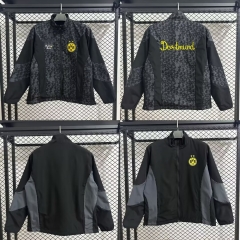 Double-sided 2025-26 Borussia Dortmund Black & Gray Windbreaker Hoodies Top-C1