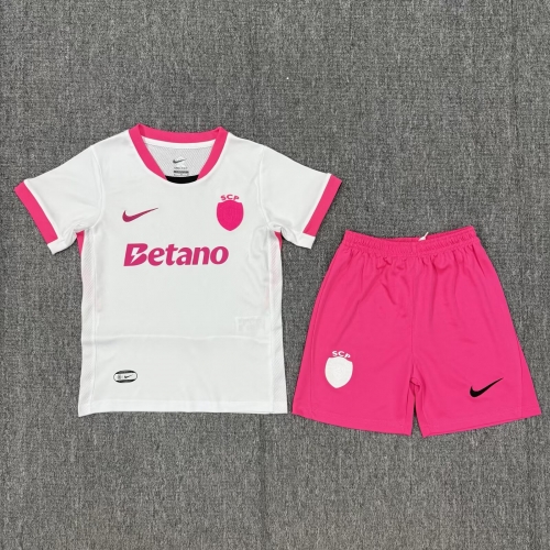 Kids 2025/26 Sporting Lisbon White Kids/Youth Soccer Uniform-522