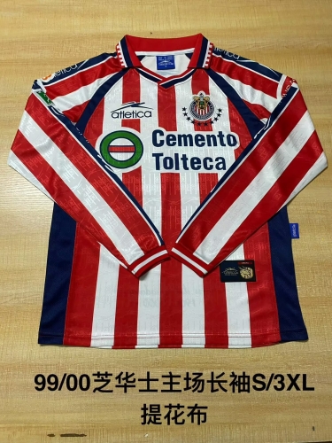 99/00 Retro Version Deportivo Guadalajara Home Red & White LS Thailand Soccer Jersey AAA-2041