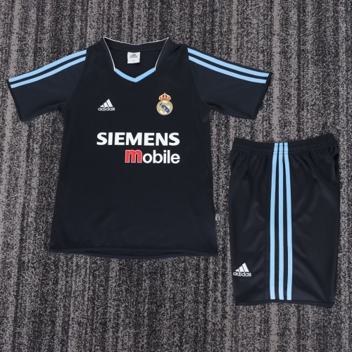 Kids 03-04 Retro Version Real Madrid Away Black Kids/youth Soccer Uniform-811
