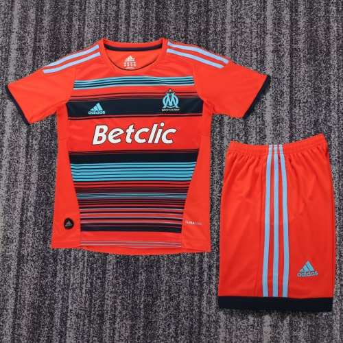 Kids 11/12Retro Version Olympique Marseille Away Red Kids/Youth Soccer Uniform-811