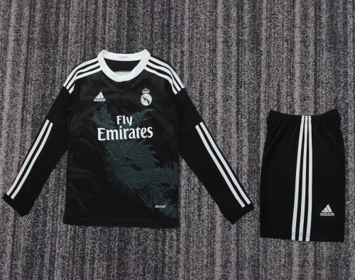 Kids 14-15 Retrro Version Real Madrid 2nd Away Black LS Kids/Youth Soccer Uniform-811