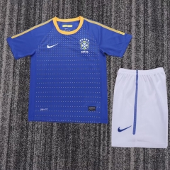 Kids 2010 Retro Version Brazil Away Blue Kids/Youth Soccer Uniform-811