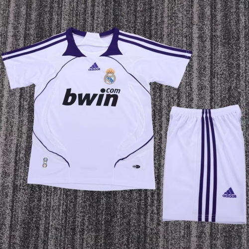 Kids 07-08 Retro Version Real Madrid Home White Kids/Youth Soccer Uniform-811