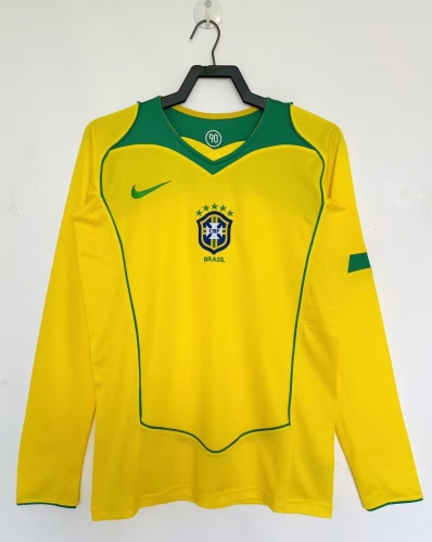 2004 Retro Version Brazil Home Yellow Thailand LS Soccer Jerseys AAA-811