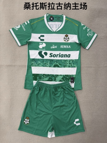 Kids 2025/26 Santos Laguna Home Green & White Kids/Youth Soccer Uniform-208