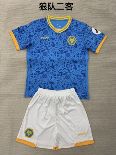 Kids 2025/26 Wolverhampton Wanderers 2nd Away Blue Kids/Youth Soccer Uniform-208