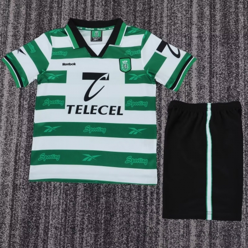 Kids 99/00 Retro Version Sporting Lisbon Home White & Green Kids/Youth Soccer Uniform-811/311