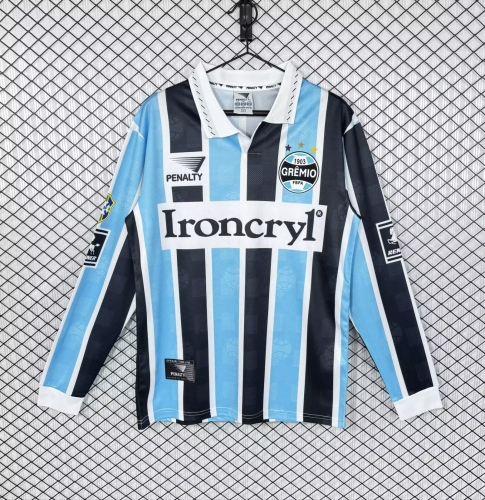 97 Retro Vrersion Grêmio FBPA Home Blue & Black LS Thailand Soccer Jersey AAA-503