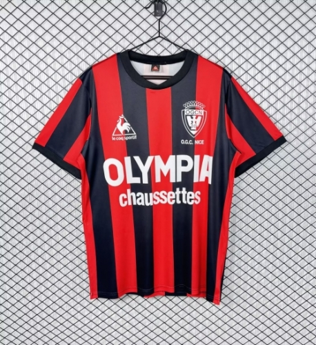 77/78 Retro version OGC Nice Home Red & Black Thailand Soccer Jersey AAA-503