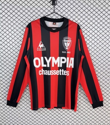 77/78 Retro version OGC Nice Home Red & Black LS Thailand Soccer Jersey AAA-503