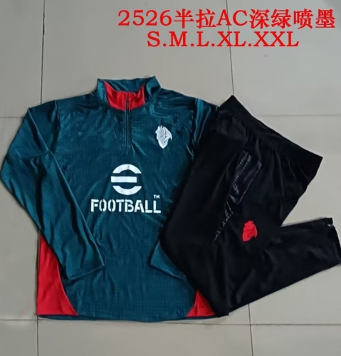 (Size S-2XL ) 2025/26 AC Milan Dark Green Soccer Tracksuit Uniform-815