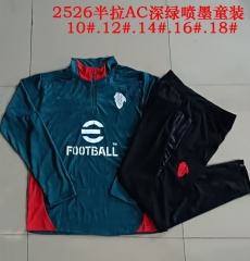 (Size 10-18 ) Kids 2025/26 AC Milan Dark Green Kids/Youth Soccer Tracksuit Uniform-815
